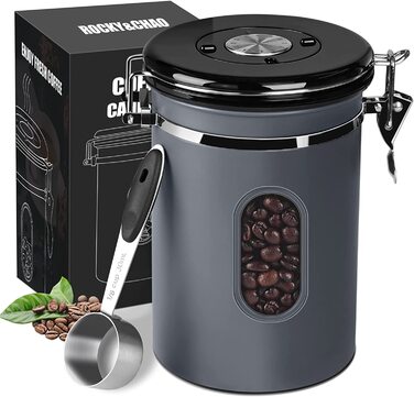 Контейнер для кави ROCKY&CHAO 2.8L з нержавіючої сталі, герметичний, з віконцем, для кавових зерен, чаю, горіхів, какао. Збереження свіжості
