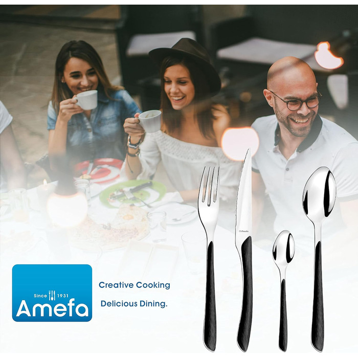 Набір столових приборів Amefa ECLAT Nature, 24 предмети, набір столових приборів на 6 осіб, пластикові ручки з ефектом коричневого дерева, можна мити в посудомийній машині, столові прибори з нержавіючої сталі, світле дерево (з ефектом дерева / чорний)