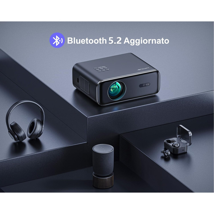 Проектор LED 4K Heikino з Автофокусом та Трапецеїдною Корекцією, WiFi6, Bluetooth, Dolby Audio, Netflix, Android/iOS, для Відкритих Просторів (Чорний/Сірий)
