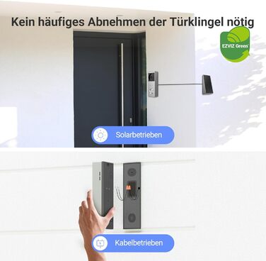 Відеодзвінок EZVIZ CP3 Pro з акумулятором та Chime CH1, бездротовий, з камерою, розпізнавання людей, 2K, кольорове нічне бачення, двосторонній аудіо, 8GB eMMC, комплект з дзвінка, сонячна панель