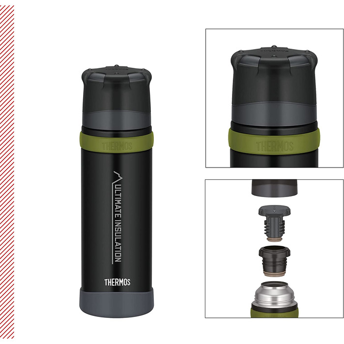 Термос Thermos Mountain 500 мл чорний, сталева пляшка з чашкою, 24 год гаряче/холодне, легка та міцна, BPA-free, для активного відпочинку