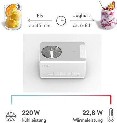 Морозивниця та йогуртниця SPRINGLANE Elisa 2,0 л з компресором, 220 Вт, нержавіюча сталь, функції охолодження і нагріву, рецептник, 4 контейнери по 400 мл, срібляста