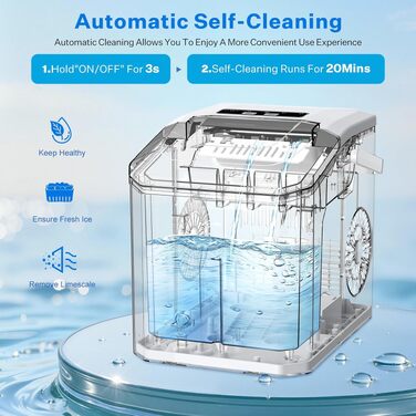 Льодогенератор Ice Cube Maker 12 кг/24 год, білий - швидке виробництво льоду (6-8 хв), 2 розміри кубиків льоду, самоочищення для дому, офісу, бару