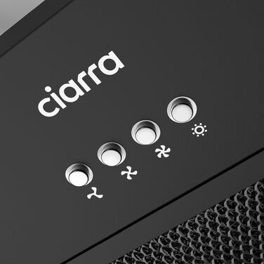 Вбудована витяжка CIARRA CBCB6926A A+++, 60 см, продуктивність 704 м³/год, рівень шуму 60 дБ, LED-підсвітка, режим відводу та рециркуляції, нержавіюча сталь/чорний