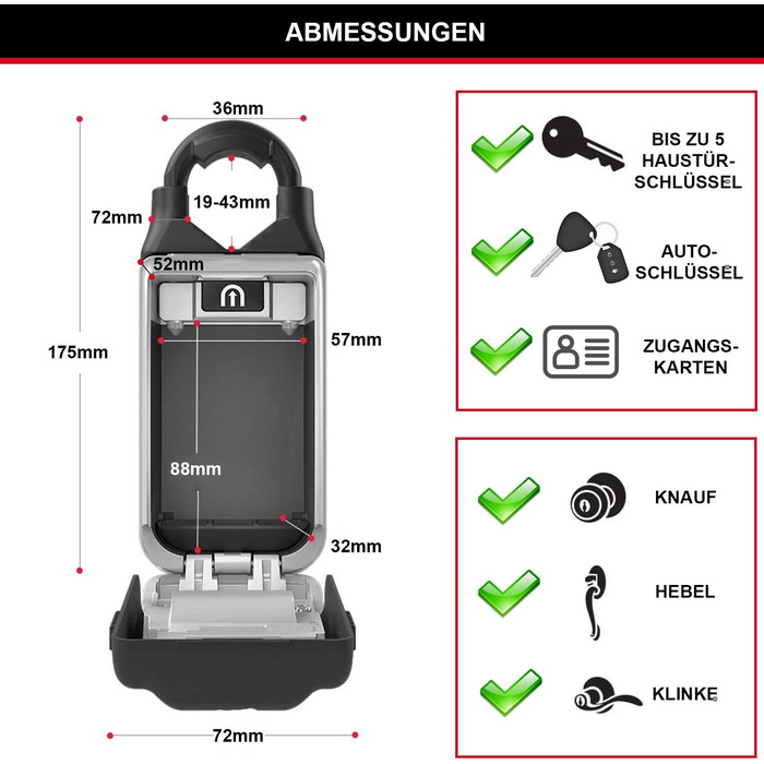 Сейф для ключів Master Lock з настінним кріпленням для вулиці, металевий захисний бокс для ключів, 12.6 x 7.2 x 5.2 см