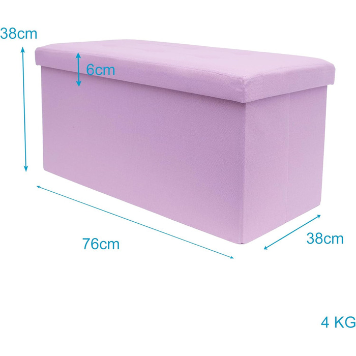 Складаний пуф INTIRILIFE 76x38x38 см, тканинний, рожевий, з кришкою та місцем для зберігання – банкетка-скриня, пуфік для ніг, органайзер