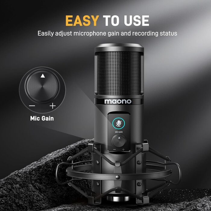 MAONO USB мікрофон для ПК з тримачем, конденсаторний мікрофон для стрімінгу, запису, геймінгу, подкастів, YouTube, Twitch, з кнопкою вимкнення звуку, поп-фільтром, 192 кГц/24 біт, для PS4/5, модель PM421