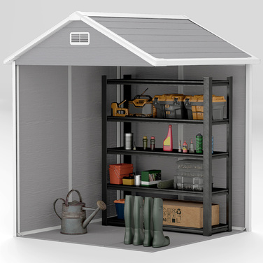 Outsunny Garden Shed 2,4 м², Водонепроникний садовий сарай з підлоговим моноскатним дахом, 182x151x219/181 см, Сарай для інструментів з дверима, що замикаються, Вікно Велосипедний гараж, Садова шафа з алюмінію, для заднього двору, Саду, Сірий