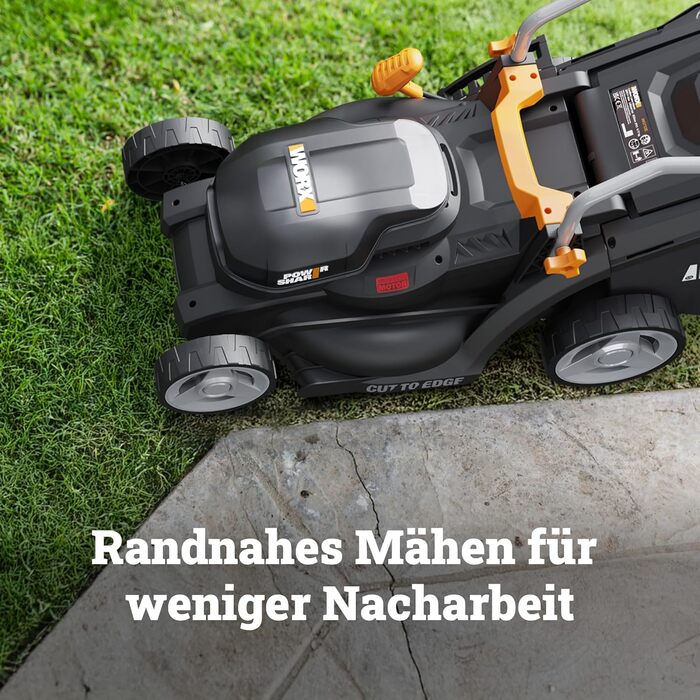 Акумуляторний газонокосарка WORX WG733E 20V, ширина косіння 33 см, об'єм травозлота 35 л, Brushless двигун, 6 положень висоти (25-75 мм), Intellicut, з акумулятором 4Ah та зарядним пристроєм