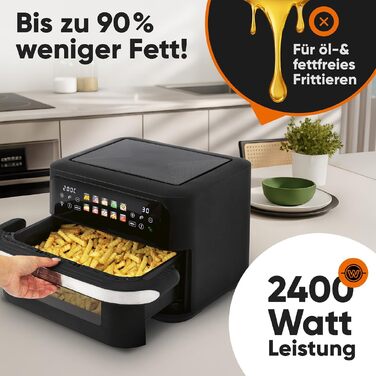 Аерофритюрниця ProfiCook PC FR 1313 H XXL з двома камерами, 10 л, 2400 Вт, сенсорний дисплей, 10 програм, чорна