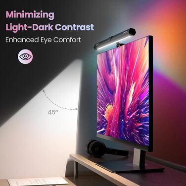 Світлодіодна лампа для монітора Quntis 40 см з RGB-підсвіткою, сенсорним керуванням, антиблакитним світлом, регульованою яскравістю та температурою кольору, USB, ігровий декор