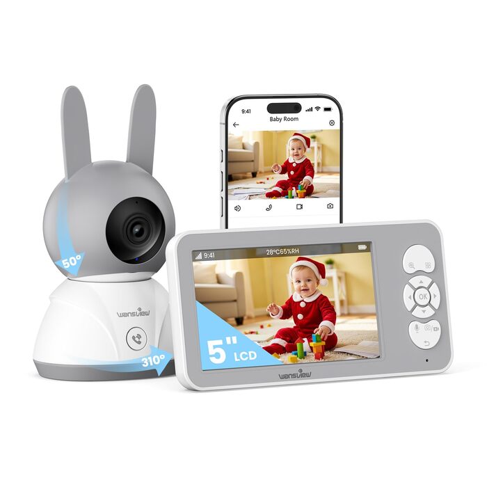 Відеоняня Wansview з камерою 1080P, Wi-Fi 2.4/5 GHz, нічна зйомка, датчик руху/звуку, двосторонній зв'язок, відстеження, контроль температури