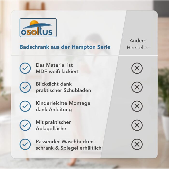 Osoltus Hampton шафа для ванної з шухлядами, біла, сучасний комод з великим простором для зберігання, шафка у ванну кімнату та гостьовий санвузол
