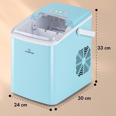 Льодогенератор Klarstein Arctic Porter, 12 кг/24 год, 2 розміри кубиків, 8 хв цикл, резервуар 2 л, дисплей, таймер, ручка, BPA-free, синій