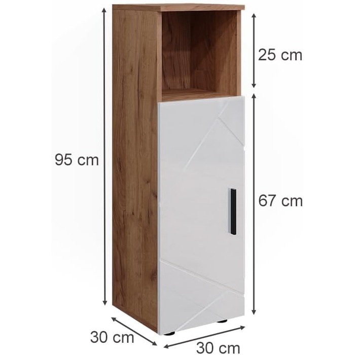 Пенал для ванної Vicco Irma, дуб/білий глянець, 30x95 см