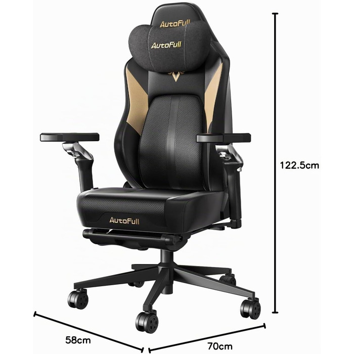 Ігрове крісло AutoFull M6 Ultra+ 2.0 з Shiatsu-масажем та поперековою підтримкою, чорно-золоте