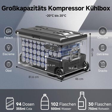 Автомобільний компресорний холодильник AAOBOSI 74L з Wi-Fi, LED, 12/24V/220V для кемпінгу, подорожей, авто, човна
