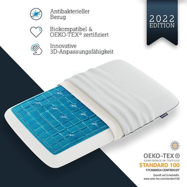 Ортопедична подушка Technogel Deluxe для шиї та спини, антибактеріальна, з гелем, для сну на спині й боці, з наволочкою