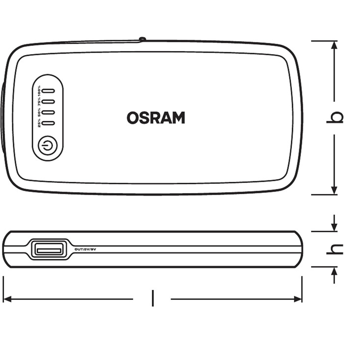 Osram BATTERYstart 400: Літієвий пусковий пристрій 2000A 12V з Powerbank для бензинових та дизельних двигунів (до 8л/4л), 16800mAh
