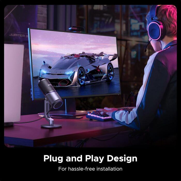 UGREEN ігровий USB-мікрофон з RGB-підсвічуванням, 24bit/96kHz, кнопка вимкнення звуку, конденсаторний мікрофон для ПК, PS5/PS4, стрімінгу, ігор, подкастів, запису, ноутбука