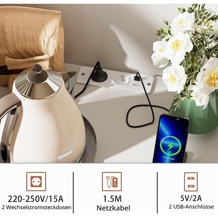 Кухонна шафа-буфет з LED-підсвіткою та розеткою, білий сайдбор з шухлядою, полицею для мікрохвильової печі та великою секцією, 60x40x123 см