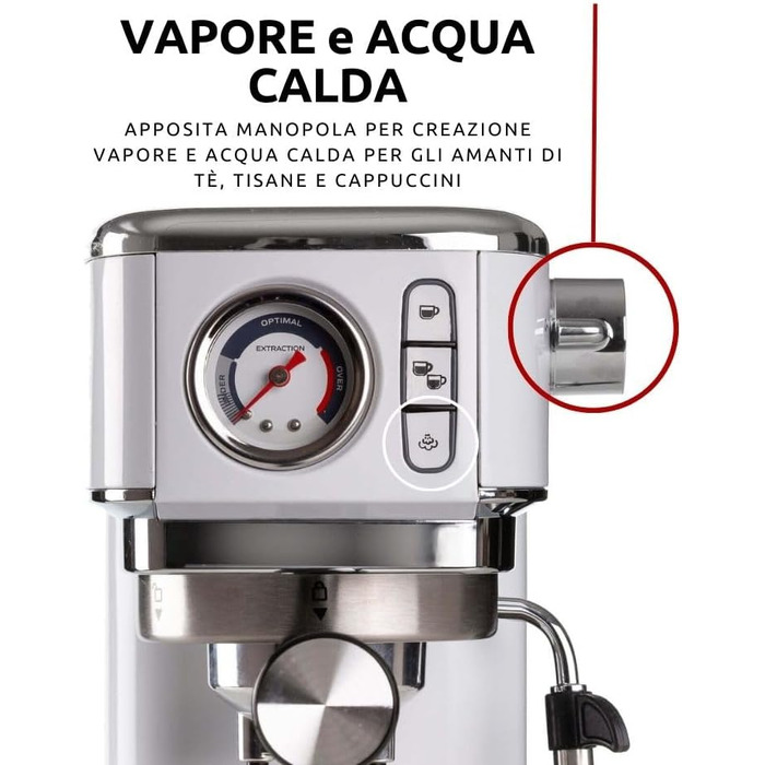 Кавомашина еспресо Ariete Slim Metal 1381 с манометром, 15 бар, для кави в зернах та ESE-падів, капучинатор, 1300 Вт, срібляста