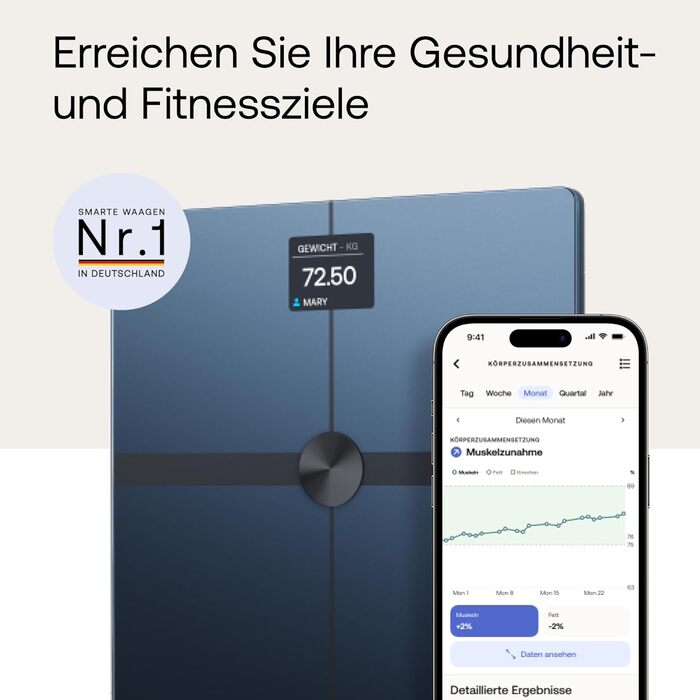 WITHINGS Body Smart – Wi-Fi цифрова ваги для аналізу складу тіла, визначення жиру, м’язової маси, води та кісткової тканини, чорна