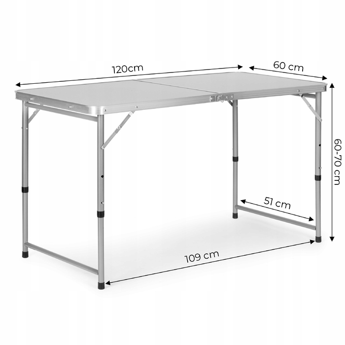 Туристичний стіл Bauerkraft 120x60x70 см, сірий, алюміній, стільниця МДФ