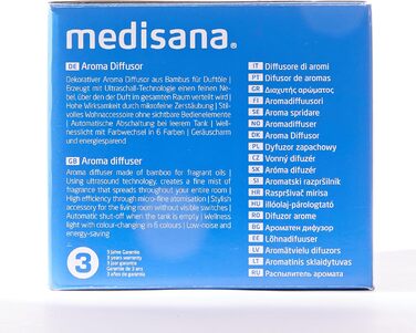 Аромадифузор Medisana AD 625 з бамбука, електричний з таймером, для ефірних олій, 100 мл, підсвічування 6 кольорів, очищувач повітря та освіжувач кімнати
