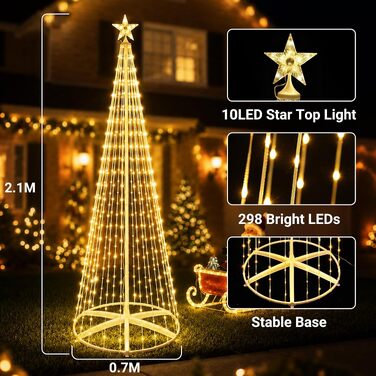 Світлодіодна гірлянда на ялинку Joomer 298 LED з зіркою, 2.1м, теплий білий колір