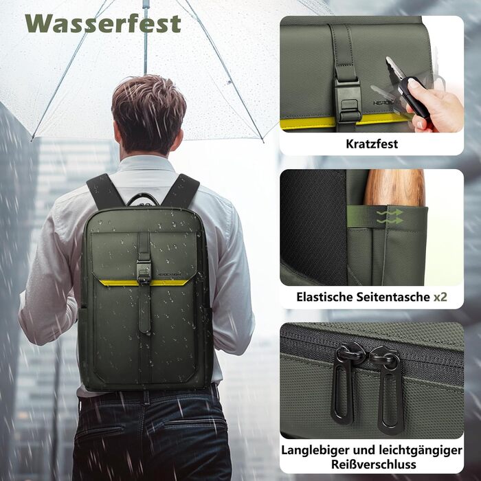 Бізнес-рюкзак для ноутбука 15.6 дюймів hk Business Rucksack, тонкий міський рюкзак для чоловіків та жінок (Зелений)