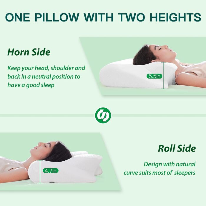 Подушка для шиї з піни Memory Foam 2-в-1, ергономічна, 60x40x12/14 см, біла - для спини, боку та живота