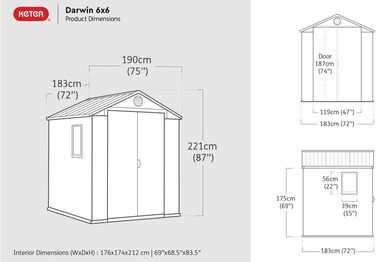 Садовий будиночок KETER Darwin 2,8 м² сірий (6x6) з Evotech пластику, з дверима та вентиляцією, 25x184x205 см