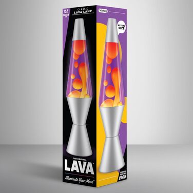 Лавова лампа LAVA® 2125 (36.8 см) — жовтий віск, фіолетова рідина, срібляста основа та кришка, оригінальна декоративна лампа руху