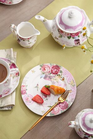 Порцеляновий набір для чаювання London Boutique: 3 чашки з блюдцями та десертні тарілки, вінтажний шеббі-шик, подарункова коробка (пташка, троянда, метелик)