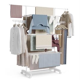 Розсувна сушарка для білизни NEWLUX Fold Care V60 XXL на колесах, 5 подвійних рівнів, довжина мотузки 18–21 м, з тримачем для вішалок та відсіком для довгих речей (Білий)