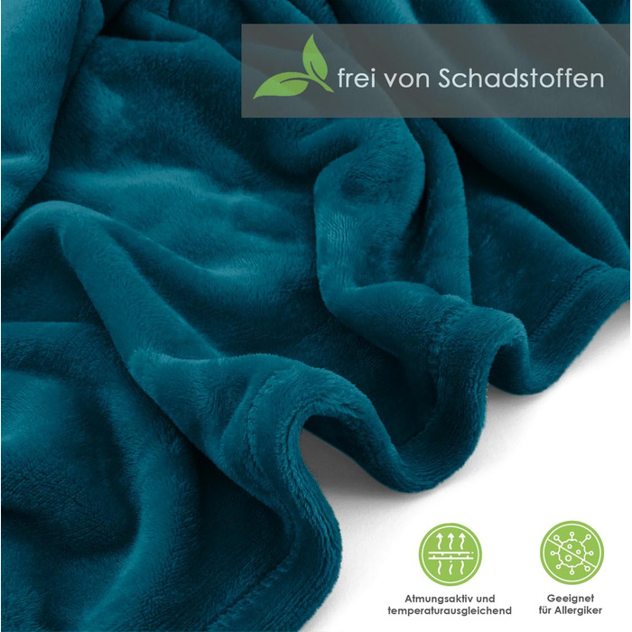 Плед флісовий Heimtexland Super Soft XXL 220x240 см, фланель, теплий, без ворсу, сертифікат OEKO-TEX, темно-петрольний смарагдовий