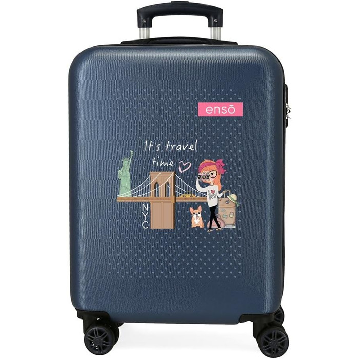 Дорожній чемодан Enso Travel Time, синій, 38x55x20 см, жорсткий пластик, 35 л, 2 кг, 4 колеса, бічний кодовий замок, ручна поклажа