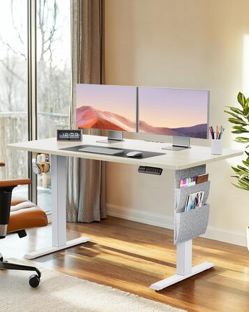 Електричний письмовий стіл ErGear 100x60 см, регульована висота, до 80 кг, з кишенею, пам'ять положень, натуральний колір
