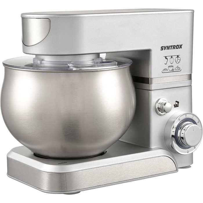 Кухонна машина Syntrox Germany KM-5.0L Basic Silver, 5 л, срібляста, міксер з нержавіючої сталі