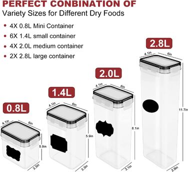 Набір герметичних контейнерів для зберігання TWBEST, 16 шт, BPA-free, різні розміри, для сухих продуктів, круп, макаронів, цукру, борошна, для кухні