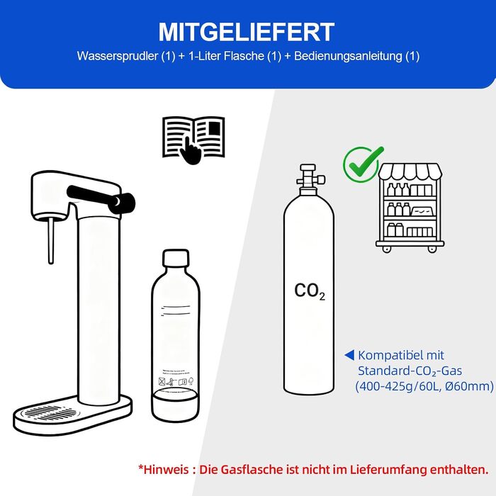 Сифон для газування води Sodastream з пляшкою 1 л, чорний (висота 42,3 см)