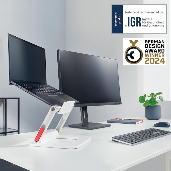 Підставка для ноутбука Leitz Ergo, регульована по висоті, для ноутбуків 13'-15', з 80% переробленого пластику, 6 положень висоти та кута, компактна, 100% перероблювана, білий колір