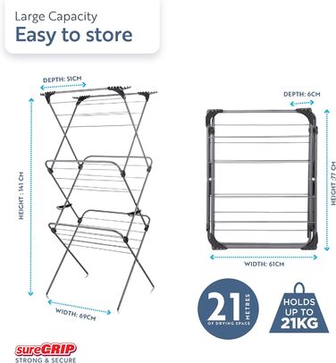 Сушарка для білизни Minky Premium Sure Grip, 3 рівні, нержавіюча сталь, червона, стандартний розмір