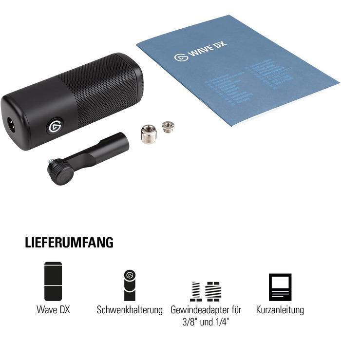 Elgato Wave DX — динамічний XLR-мікрофон для подкастів, стрімінгу та трансляцій, кардіоїдна діаграма, шумозаглушення, не потребує підсилювача, сумісний з Mac/PC