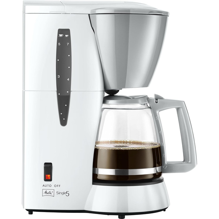 Кавоварка фільтраційна Melitta Single5 на 5 чашок, біла, з глечиком та захистом від крапель