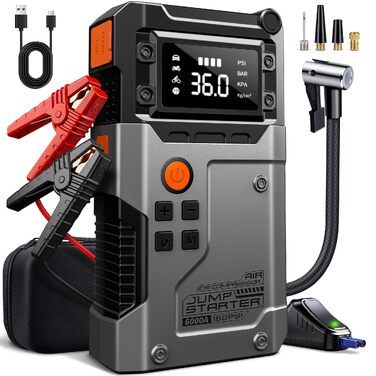 Пусковий пристрій (бустер) для автомобіля Powerbank 6000A для всіх типів авто, чорно-сріблястий