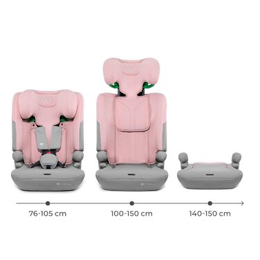 Автокрісло Kinderkraft I-COMFY для дітей (76-150 см), регульоване, з 5-точковим ременем, система EASY GROW, темно-сірий/рожевий