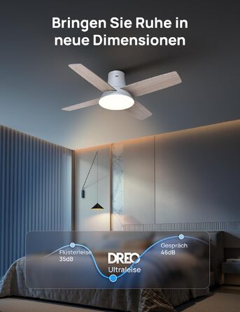 Стельовий вентилятор DREO з LED підсвічуванням та пультом керування, 12 швидкостей, 3 режими, білий з імітацією дерева