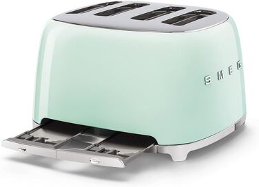 Тостер Smeg TSF03WHEU 4 відділення пастельно-зелений, 6 режимів, розморожування, підігрів, функція бейгл, 2000 Вт